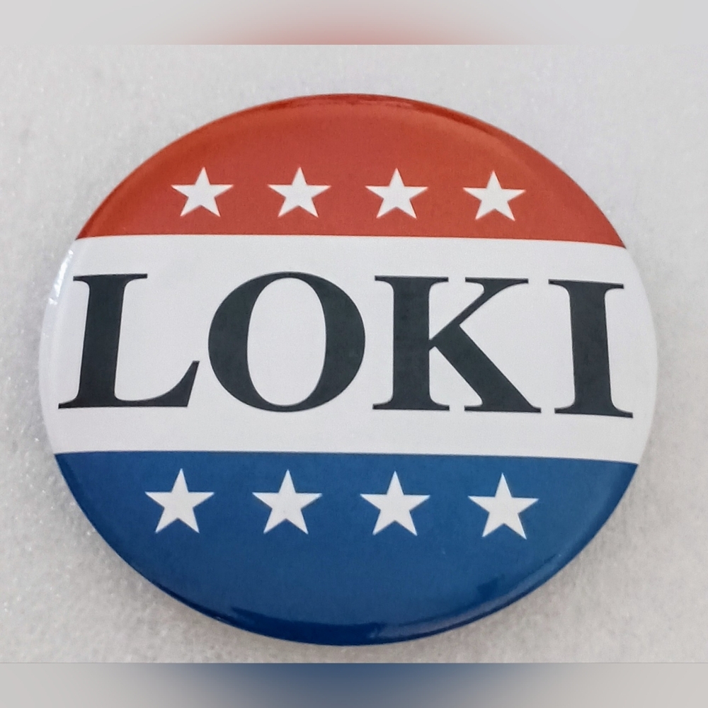 Marvel Loki Presidential Election Style Large RWB Button Pin New NOS 2018 MIP